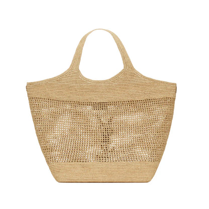 Yves Saint Laurent Icare In Raffia Naturel And Brown Gold
