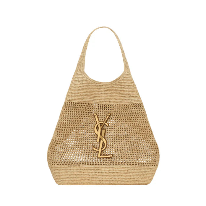 Yves Saint Laurent Icare In Raffia Naturel And Brown Gold