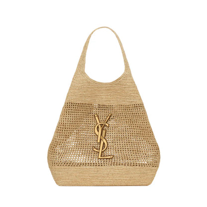 Yves Saint Laurent Icare In Raffia Naturel And Brown Gold