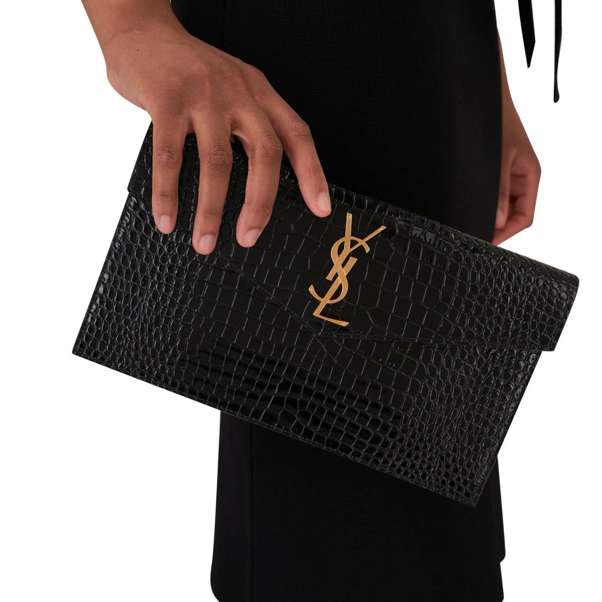 Yves Saint Laurent Uptown Patent Leather Clutch Black Bag