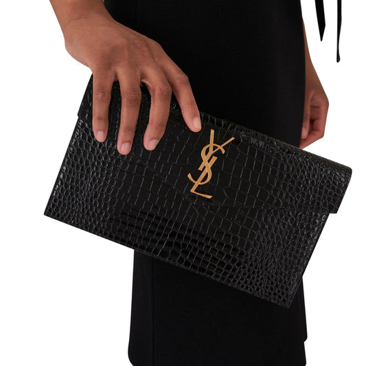 Yves Saint Laurent Uptown Patent Leather Clutch Black Bag